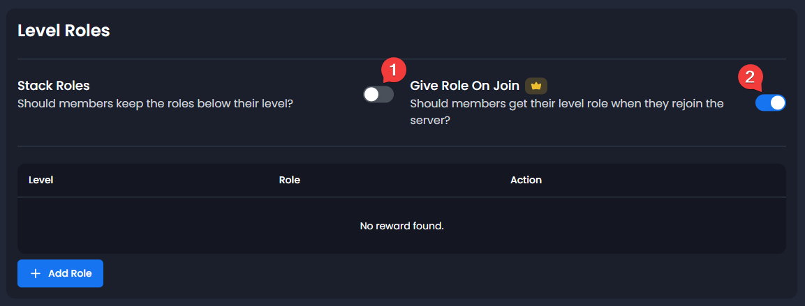Configure level roles options