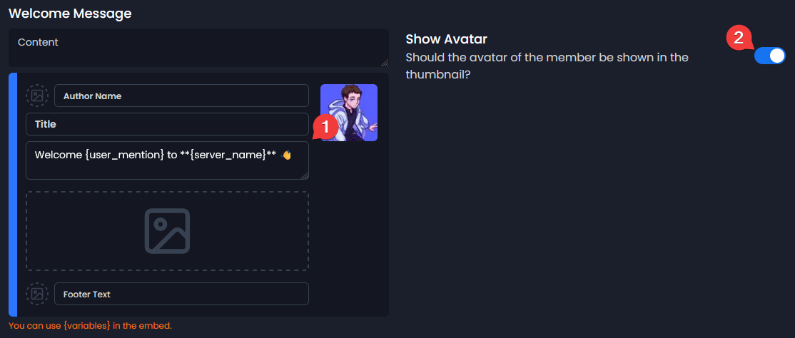 Welcome Message Setup example