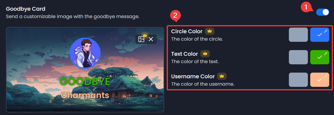 Goodbye Card Setup example