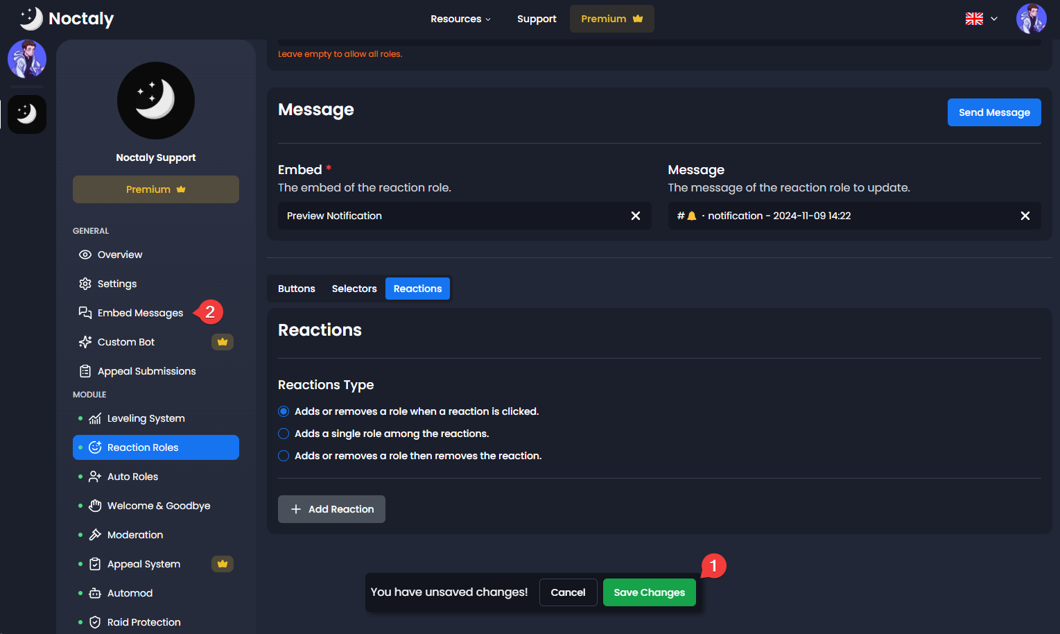 Click on embed messages