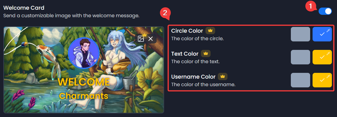 Welcome Card Setup example