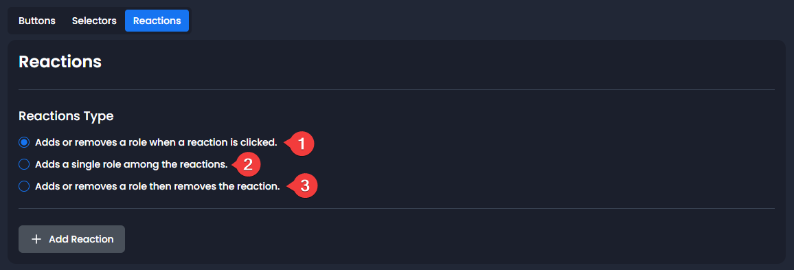 Configure reactions types